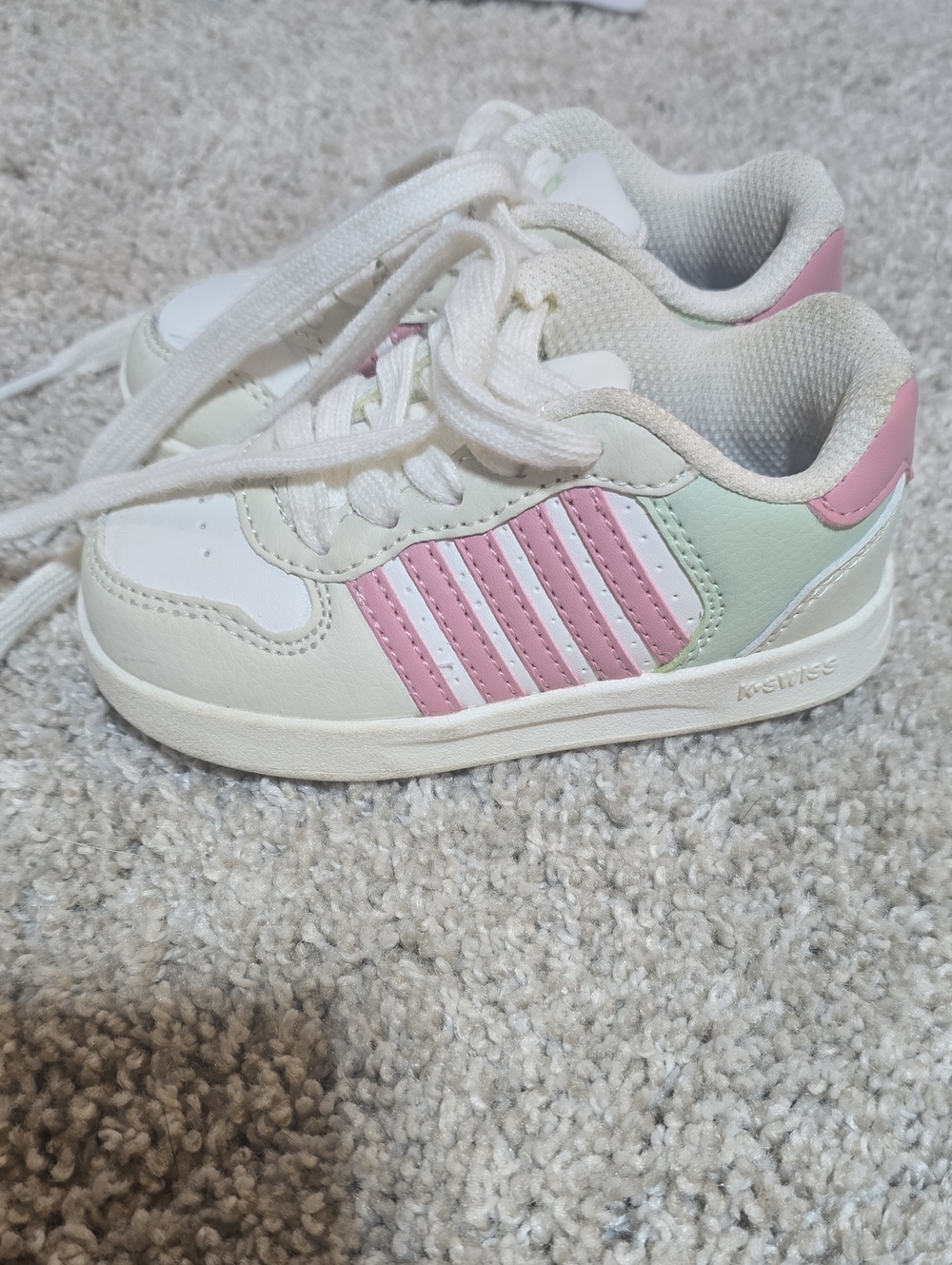 KSwiss Kids White Sneakers with Pink and Mint Accents